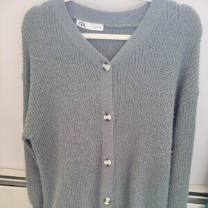 Zara green mini sweater cardigan style dress